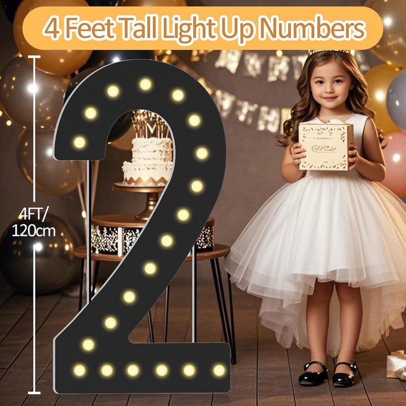 LOBOOM 4FT Light Up Numbers,Black Giant Marquee Number Big Mosaic Number 2,Pre-Cut Foam Board Set Can Be Used for Birthdays,Weddings,Baby Anniversaries - Image 3